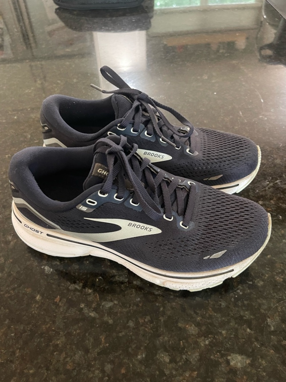 Brooks Ghost 15 Wide Running Shoes Dark Blue Mesh Low Top Sneaker Size 7